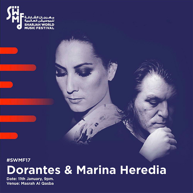 Cartel de la actuación de Marina Heredia y Dorantes en los Emiratos Árabes Unidos