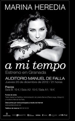 Cartel para el estreno en Granada del espectáculo A mi tempo, de Marina Heredia